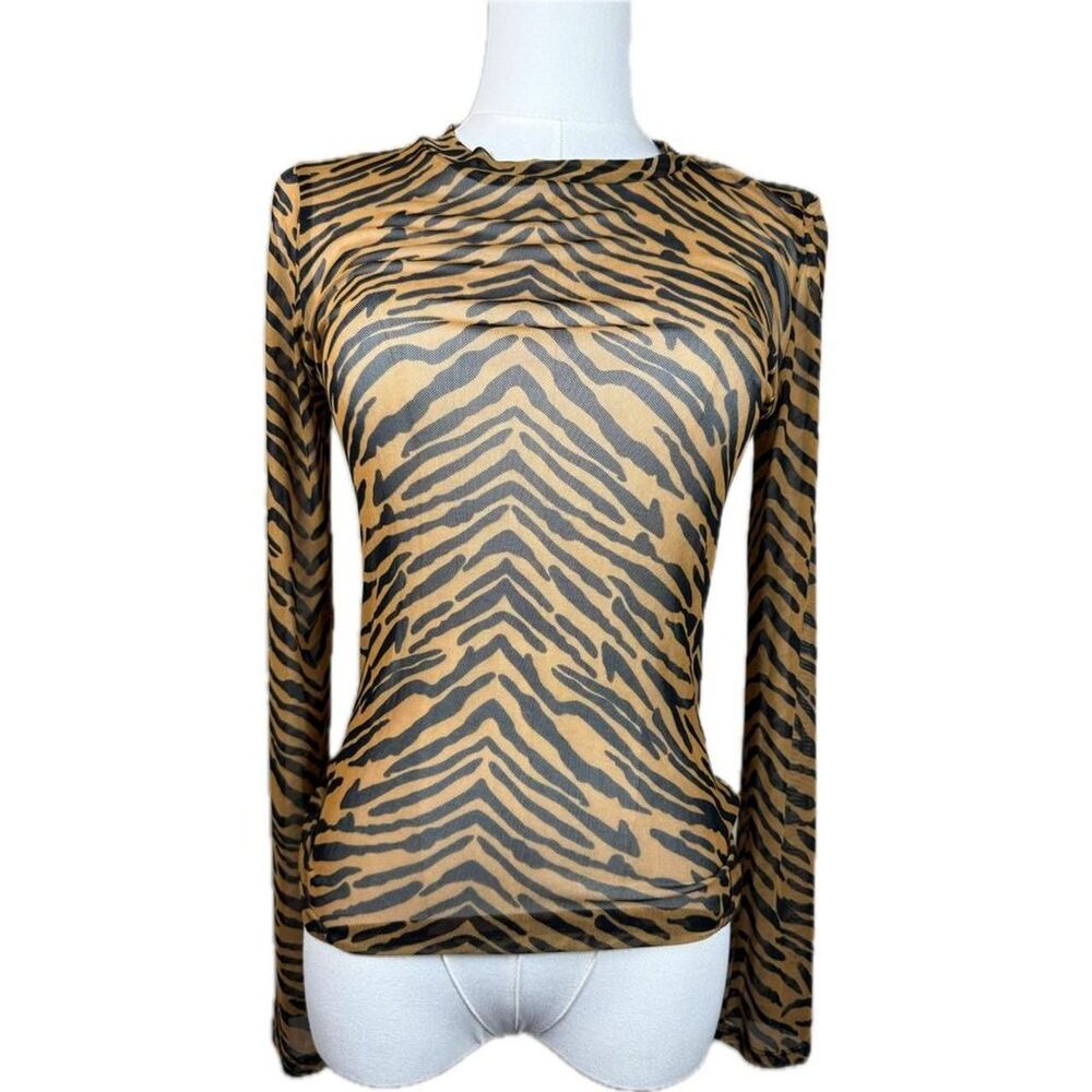 Wild Fable Tiger Striped print long sleeve mesh top Shirt